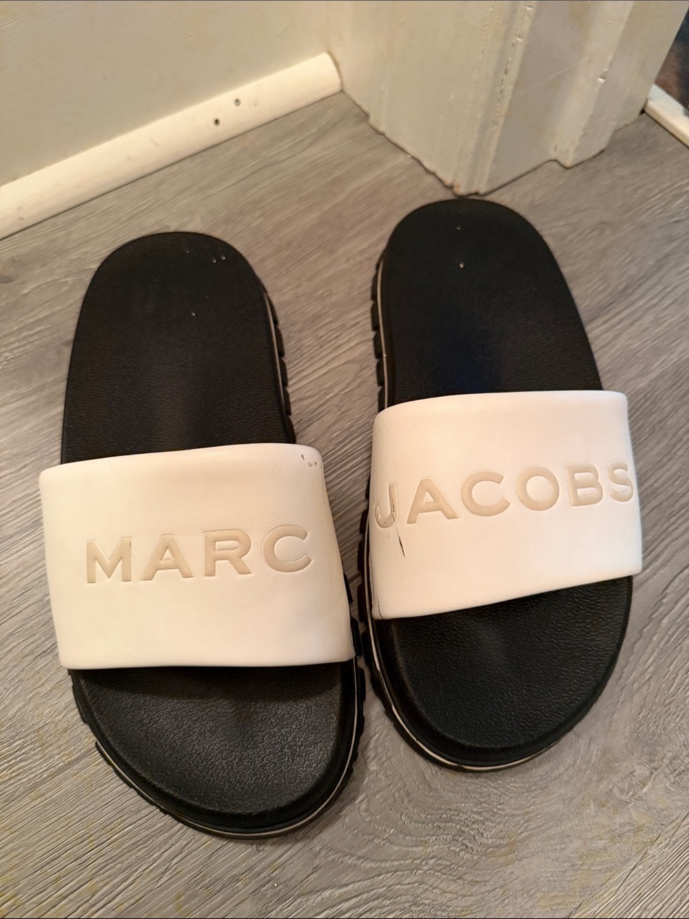 Marc Jacobs Black & White Logo Slide Sandals